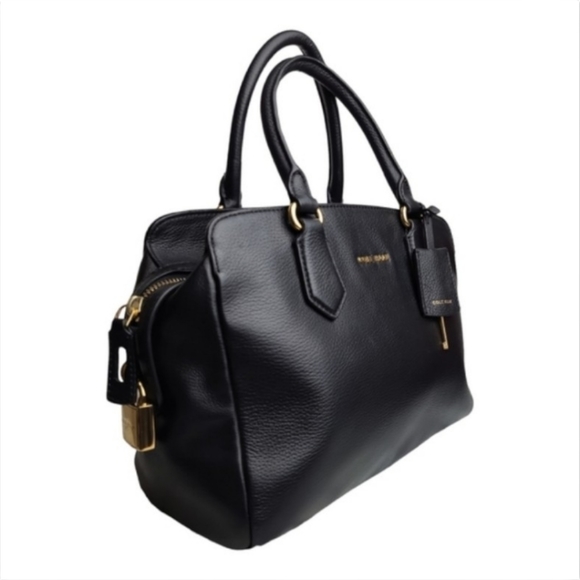 Cole Haan Dorset Satchel black leather golden metal lock key crossbody strap bag - Picture 3 of 16